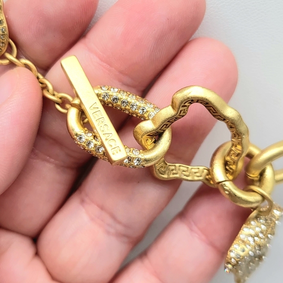 Versace Diamond Swarovski Crystal Medusa Head Rolo Link Statement Necklace - Picture 10 of 11